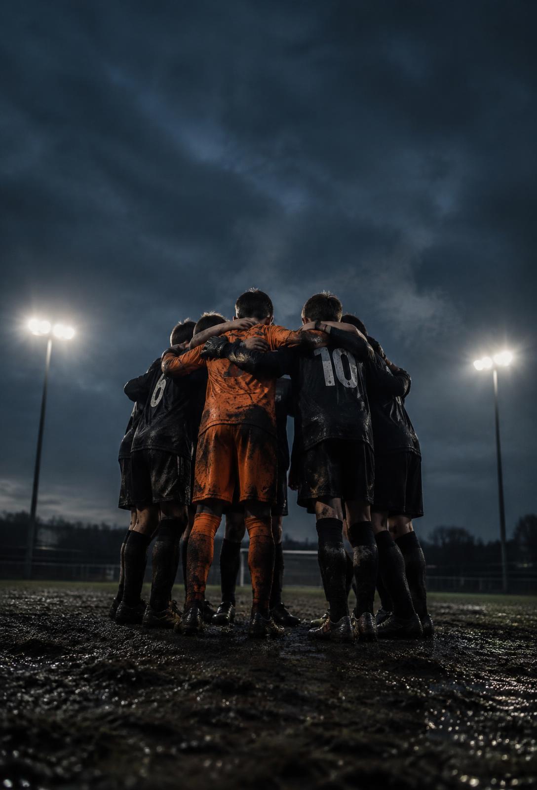 A coach talking to the team in a huddle